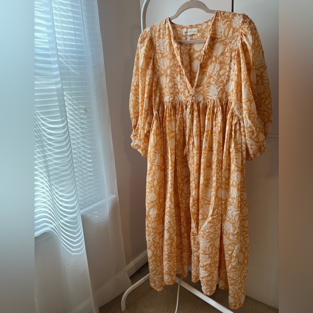 Daughters India Kyra Midi Dress Size L Tangerine 100% Cotton Boho Flowy Dress - Picture 2 of 3